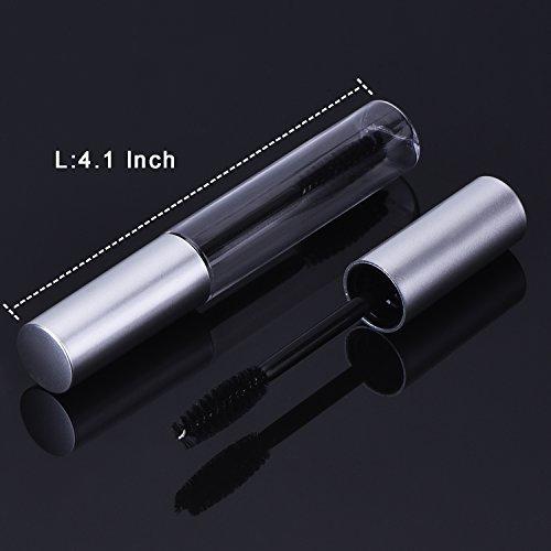 EBOOT eBoot 10 ml Empty Mascara Tube with Eyelash Wand, Rubber Inserts, Funnels and Transfer Pipettes Set for Castor Oil, DIY Mascara Container with Cap (Silver)