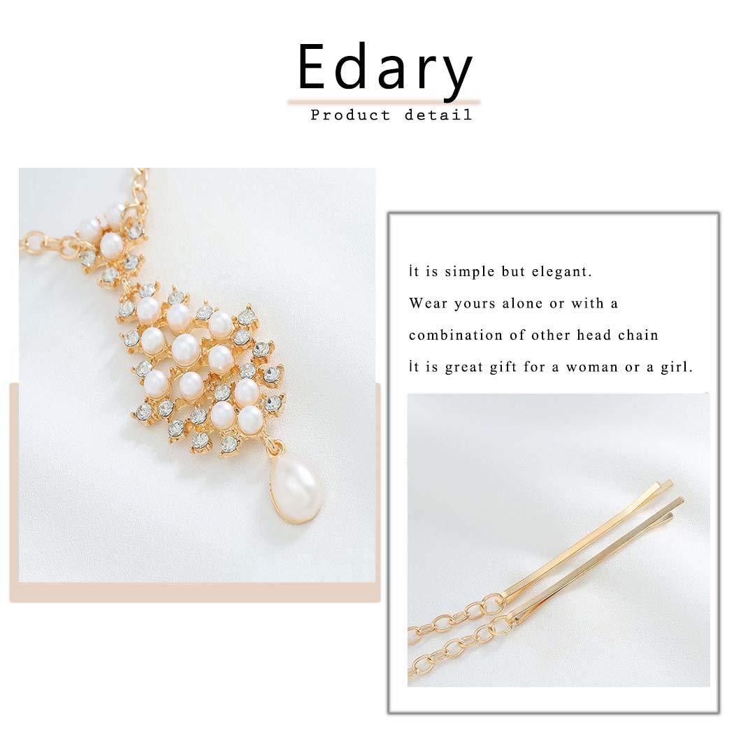 Edary Edary Boho Pearl Head Chain Crystal Clips Headband Gold Jewelry Hair Accessory for Women.