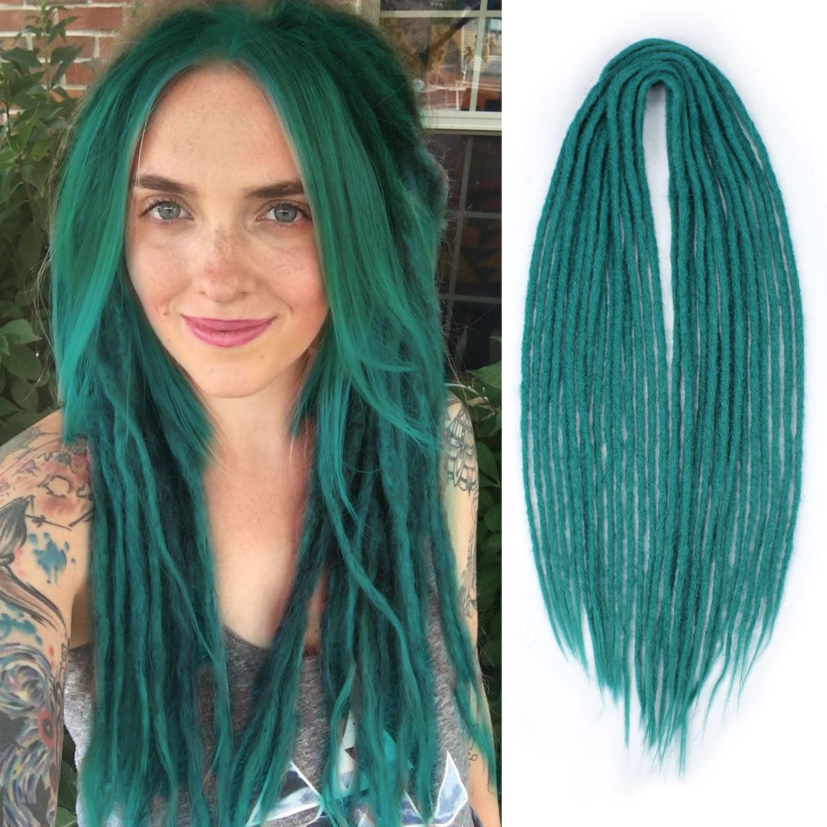 Sangtok Sangtok 15 pcs Double Ended Dreadlock Extensions, 24 inch Teal Green Dreads Extensions Thin 0.6cm Fake Dreadlocks, DE Synthetic Dreadlock Extensions Reggae Hippie Ombre Dreads for Women