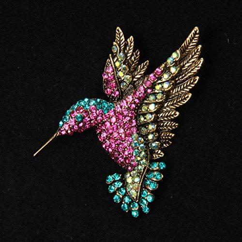 Baoblaze Baoblaze Antique Gold Tone Bird Hummingbird Multi Color Austrian Crystal Pin Brooch