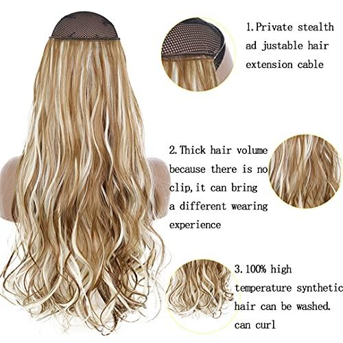 STREJHYT No Clip Halo Hair Extension Curly/Straight Secret Wire Natural Hidden Wire Synthetic Hair Pieces Adjustable Transparent Wire SQ88-27H613 22inches