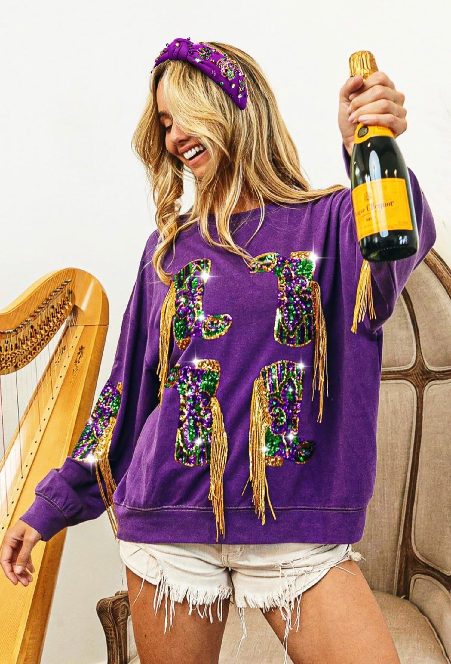 CEALXHENY CEALXHENY Mardi Gras Headband for Women Fleur De Lis Crown Mask Headband Purple Jeweled Rhinestone Pearl Top Knot Headband Carnival Mardi Gras Accessories Parade Party Favors Gifts (Mixed 2 - Purple)