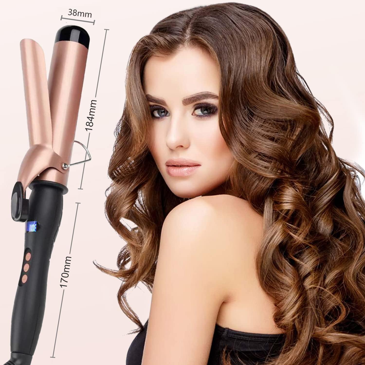 JAETON Hair Curling Wand, 1.5Inch Curling Iron, Professional Ceramic Hair Curler Wand, Big Curls with Adjustable Digital Temperature, Dual Voltage, Auto Shut-Off