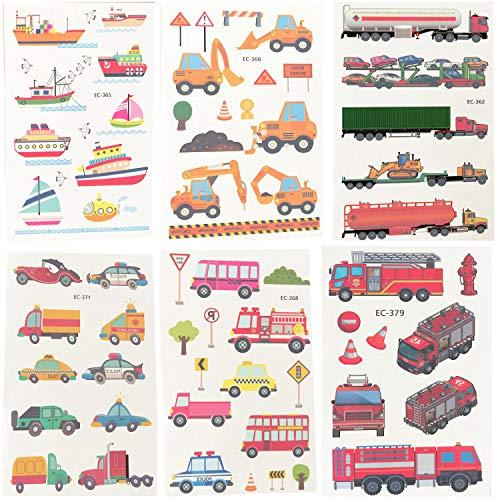Oexper Oexper 18 Sheets of Construction Vehicle Temporary Tattoos Cars Fire Trucks Buses Transportation Tattoo Stickers for Boys Girls Kids Adults Birthday Party Car Themed Party Supplies Party Favors