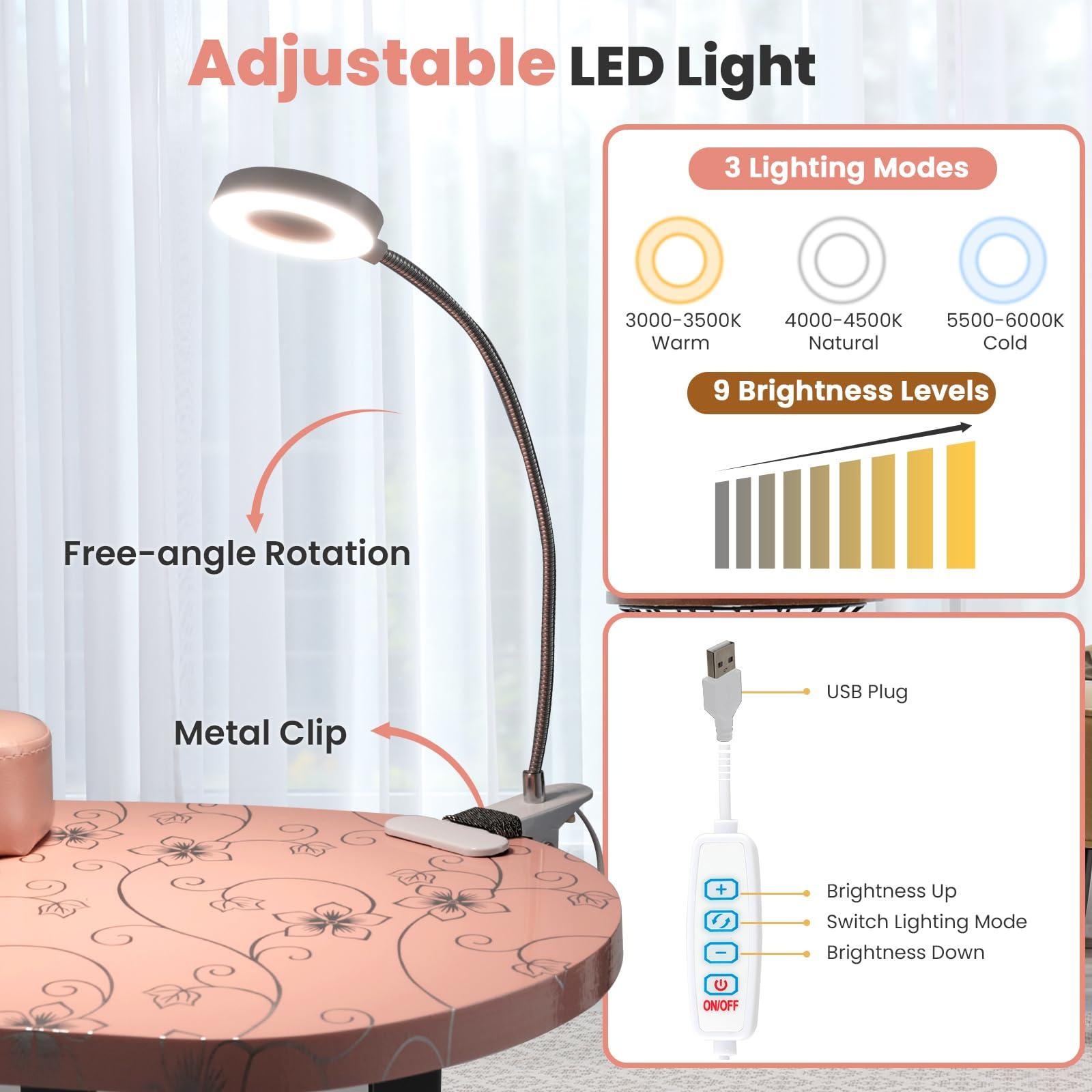 WELLHUT WELLHUT Nail Tech Table Vented Manicure Table w/LED Lamp, Dust Collector, Carry Bag & Soft Cushion, Portable Nail Tables w/Universal Mute Wheels for Nail Lovers Home Spa Beauty Salon