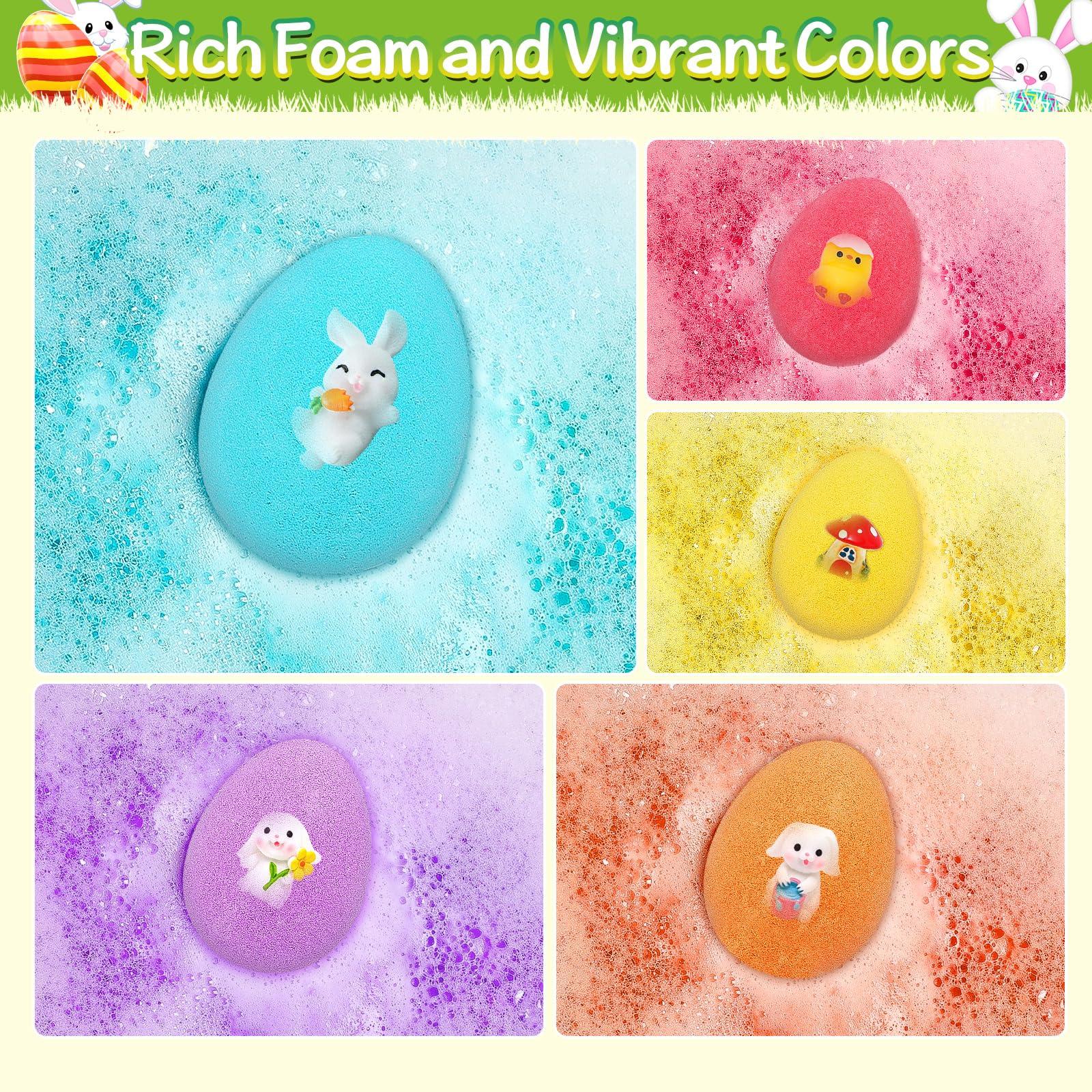 FUNCREVITY Easter Bath Bombs with Toys Inside for Kids Girls Boys Easter Basket Stuffers Handmade Fizzy Easter Eggs Balls Organic Bubble Bath Bombs for Easter Party Favor Easter Gift Set