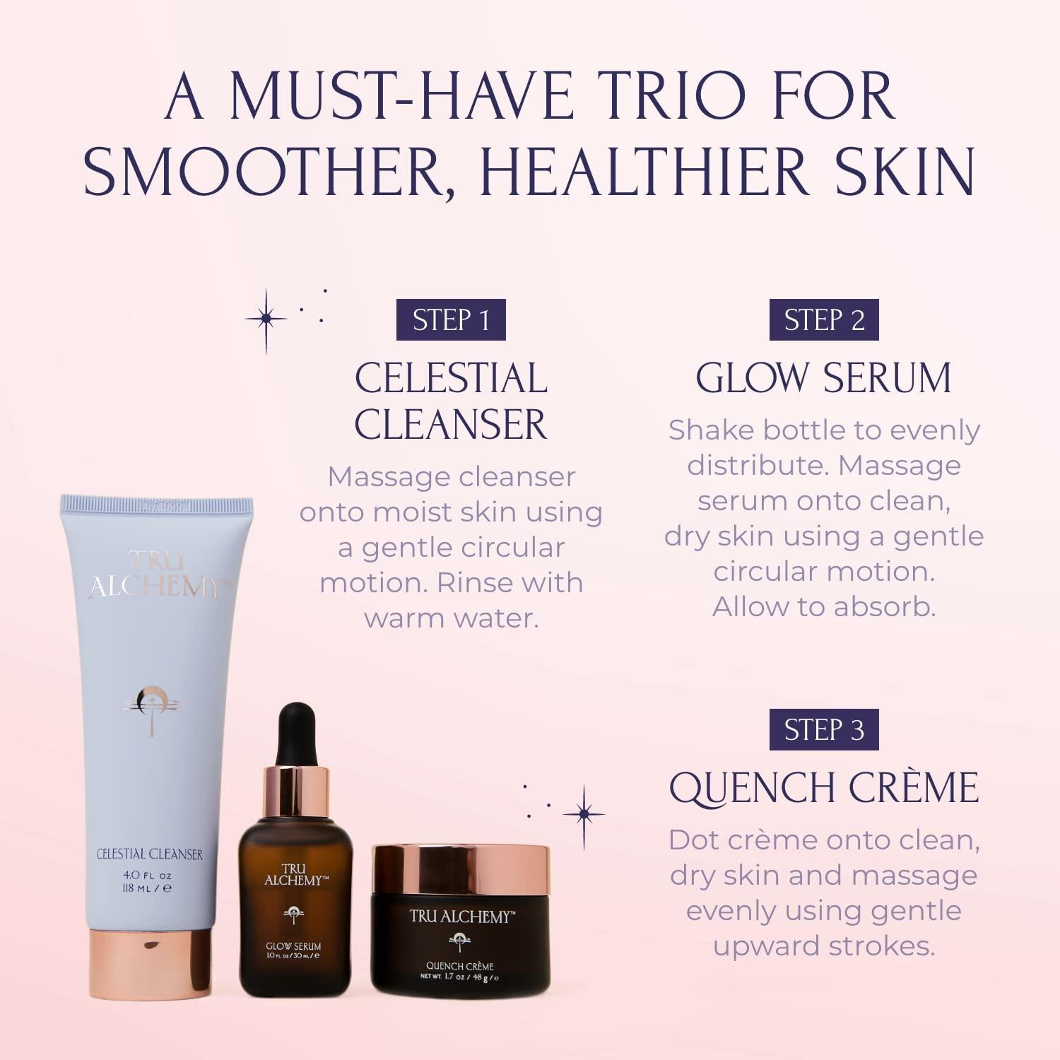 Tru Alchemy Tru Alchemy Glow Serum + Quench Crme | Resurfacing Radiance Facial Serum with Bakuchiol, Glycolic & Lactic Acid + Skin-Renewing Total Immersion Face Cream | 1 fl oz30ml // 1.7 fl oz/48 g