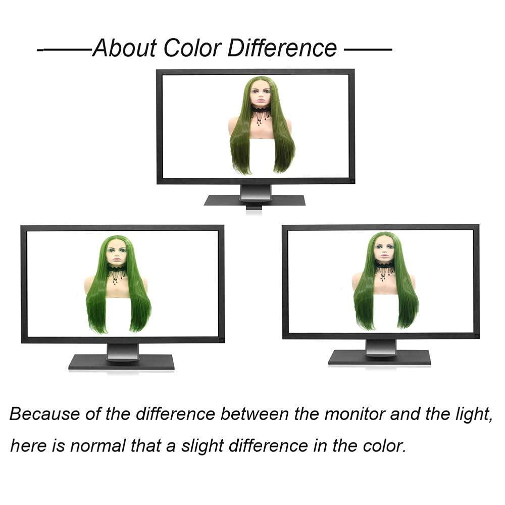 karissa Hair Green Wig Long Lace Front Wig for Women Olive Green Synthetic Wig Realistic Looking Handmade Straight Forest Green Lace Wigs Glueless Synthetic Heat Resistant Fiber Hair Cosplay 24 Inches