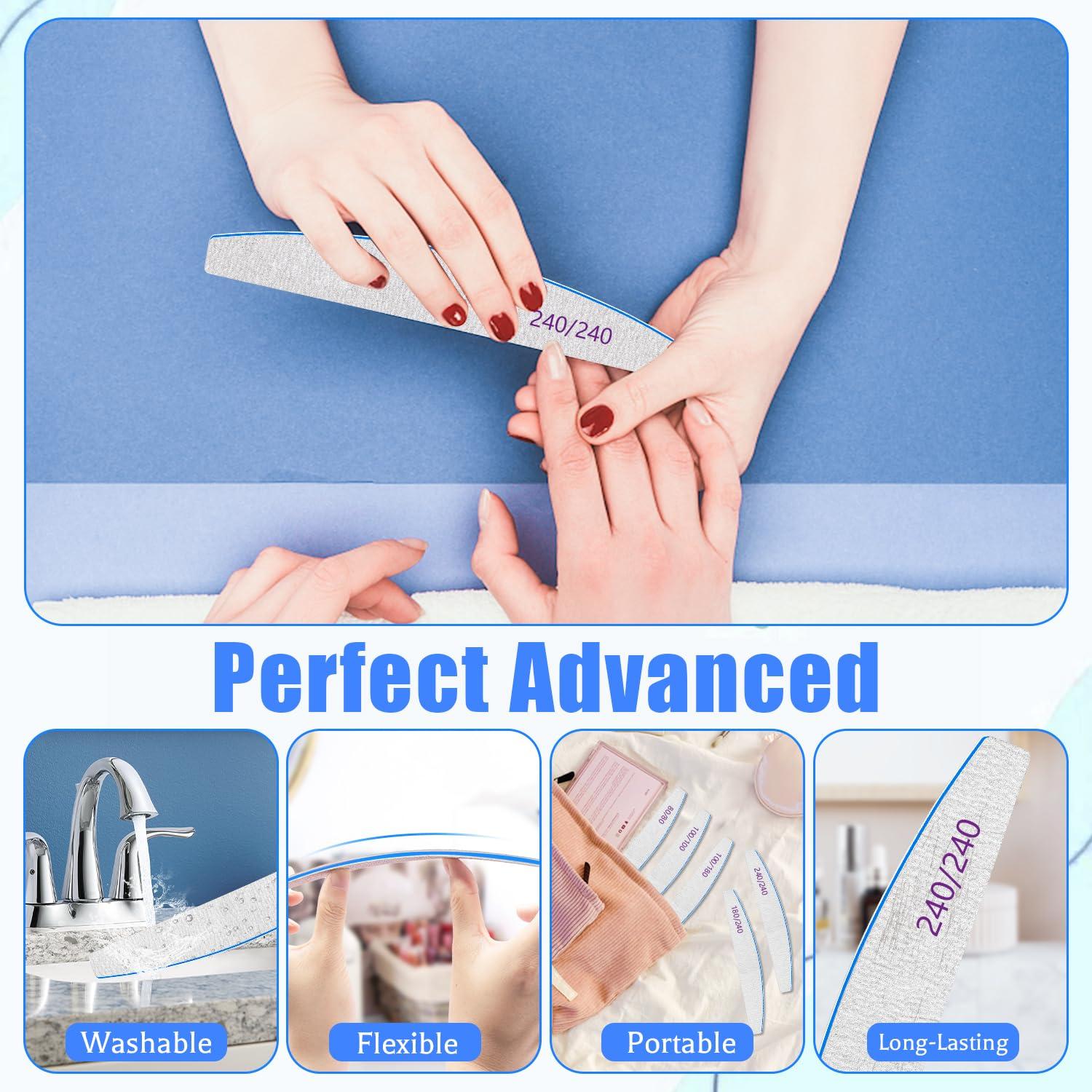BLESWIN 12 PCS Professional Nail File, 240/240 Grit Nail Files for Natural Nails Emery Boards Nail File Doubled Sides Washable Fine Grit Nail File Manicure Tools for Home and Salon Use