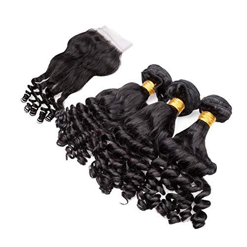 Generic Cloud Hair 9A Aunty Funmi Hair Spiral Curls Weave With Closure 4Pcs Lot Brazilian Human Hair Bouncy Curly Hair Weft With Closure (14 16 18+12 inch closure)