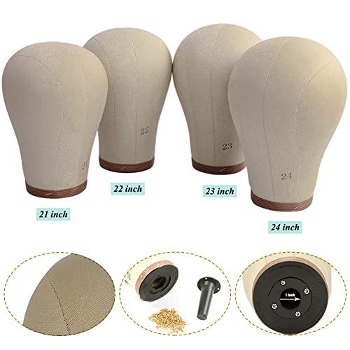 UPerfe UPerfe Cork Canvas Block Wig Head Mannequin for Wigs 24 inch Wig Head Stand with Mannequin Head for Styling Wig Making Kit Holder Head Pins Clamp for Wig Styling Stand (21-24 inch)
