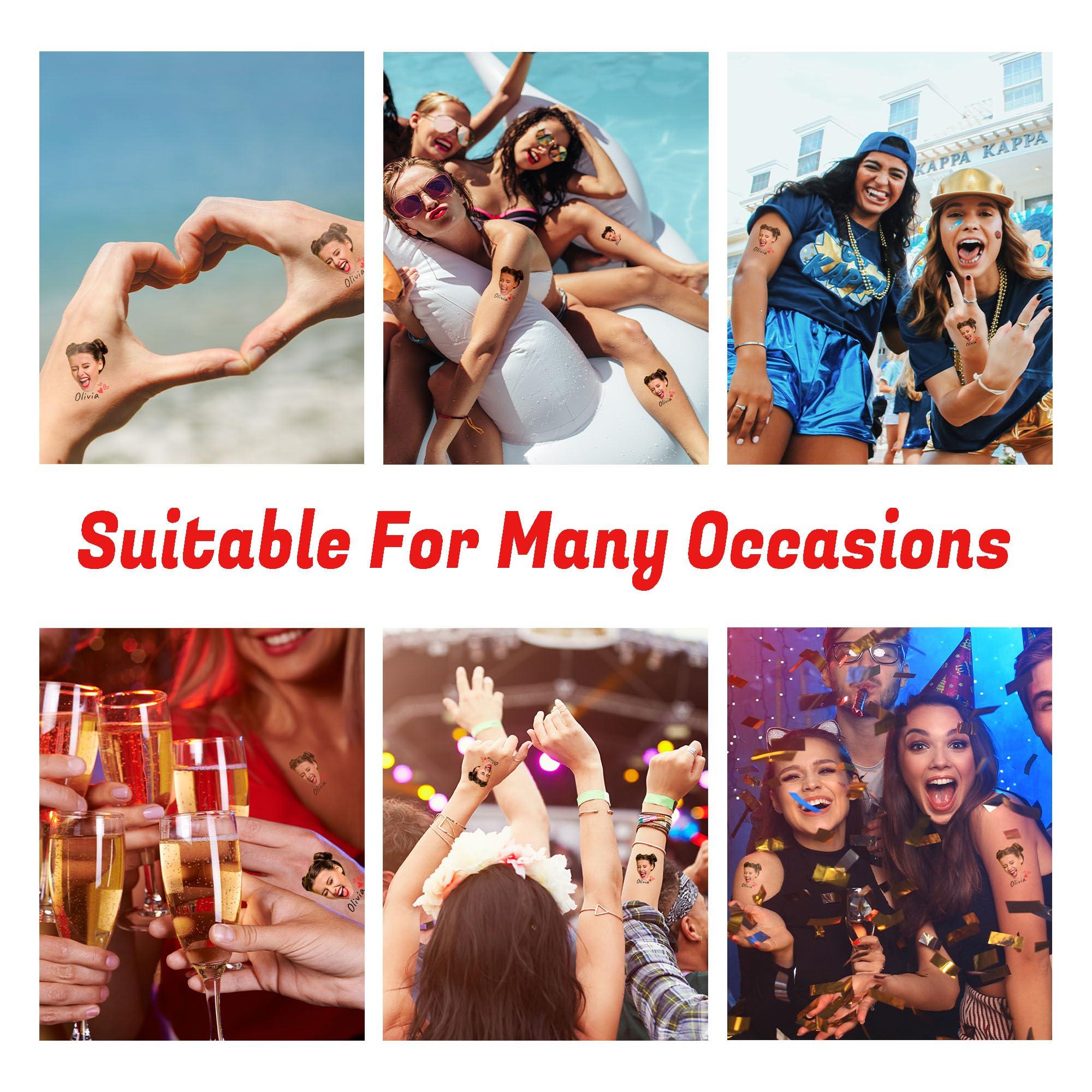 FunStudio Custom Temporary Tattoos with Photo Face Name, Personalized Fake Tattoo with Photo Text Logo for Bachelorette Party Birthday Wedding Set of 15