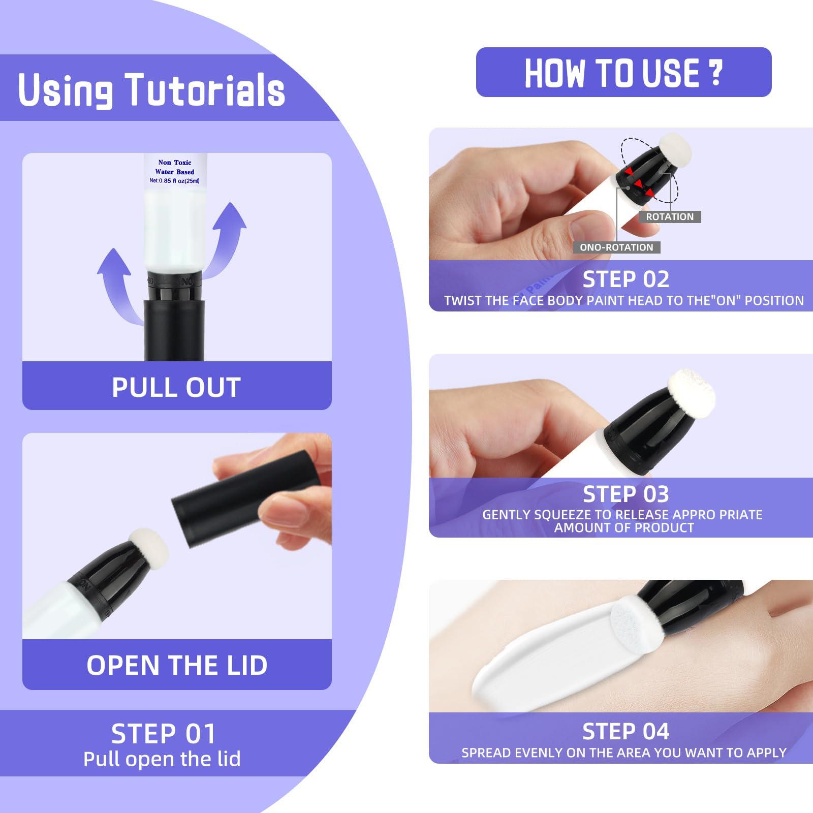 Go Ho Go Ho UV Blacklight Neon Orange Face Body Paint,Water Based Bright Color Neon Fluorescent Body Paint with Cushion Applicator,Glow In The Dark Under UV Lighting Party Halloween Makeup Washable