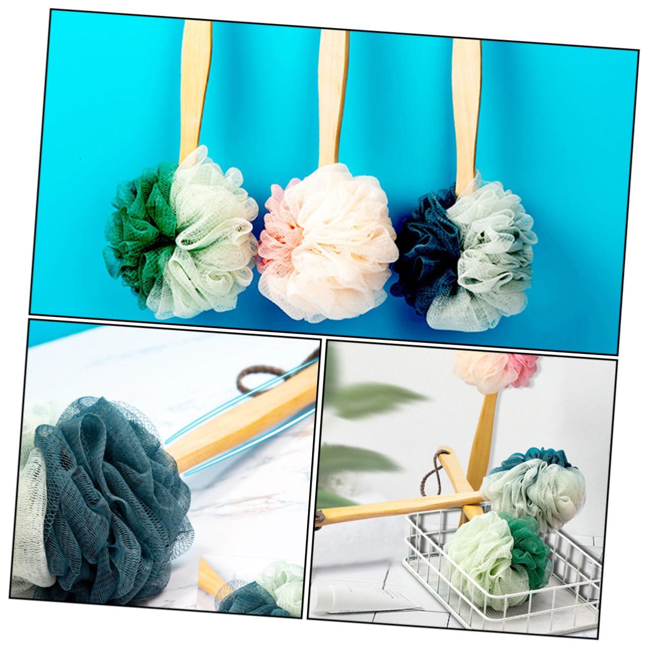 Healeved Healeved 3pcs Wooden Handle Bath Brush Body Cleaner Large Bath Puff Loofah Spong Esponjas para El Cuerpo Loofah Back Scrubber Long-Handled Shower Tool Mesh or Super Soft Cleaning Brush, 25x10cm