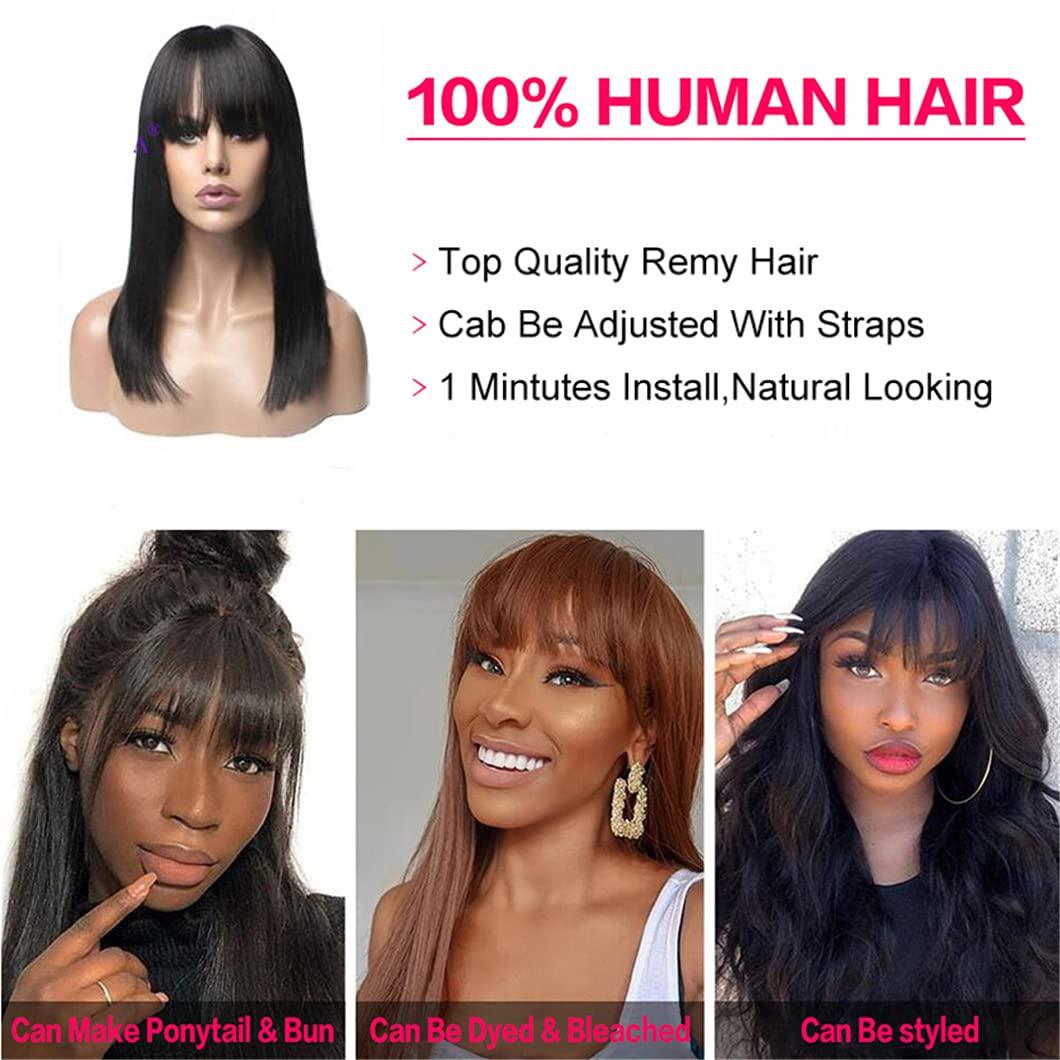 SSJFZM 200 Density Curly100% Human Hair Wigs With Bangs Scalp Top Full Machine Made Wig Remy Brazilian Short Curly Wig For Black Women 180% 30inches