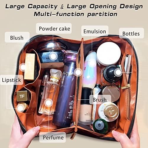 EMPIRIA EMPIRIA Makeup Bag,Empira Premium Everything Cosmetic Bag,Waterproof Large Capacity Travel Cosmetic Bag,Leather Travel Makeup Organizer Bag with Compartments and Handle,Toiletry Make Up Bag for Woman.