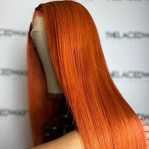 NICY NICY Orange Ginger Straight Lace Front Wig Human Hair Malaysian Bone Straight HD Transparent Lace Front 13x4 TPart Lace Wig22inch