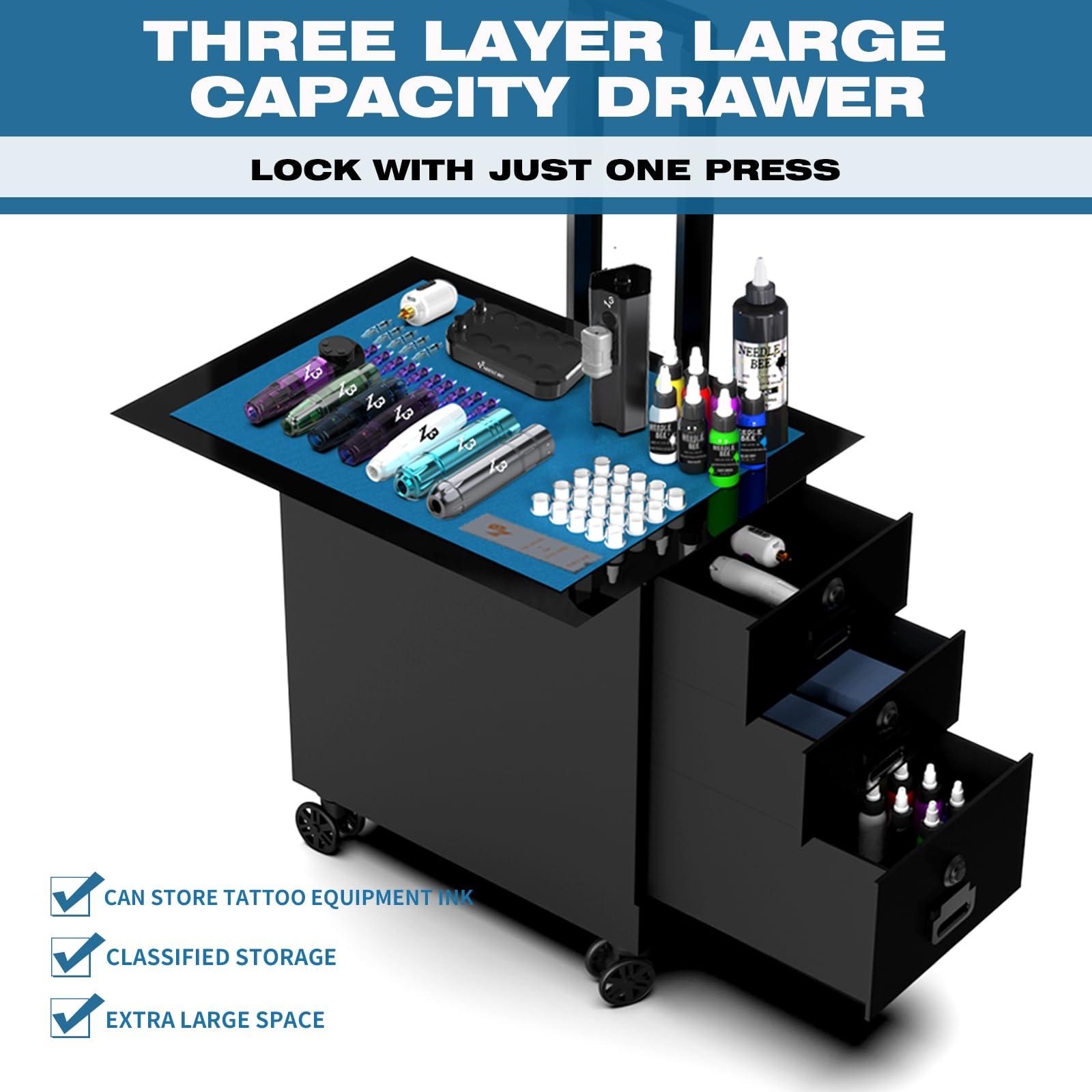 NBTA2 NBTA2 Tattoo Travel Case Tattoo Trolley Case Portable Tattoo Station Suitcase With 3 Drawers and Tattoo Armrest Stand 2 in 1 Tattoo Work Station