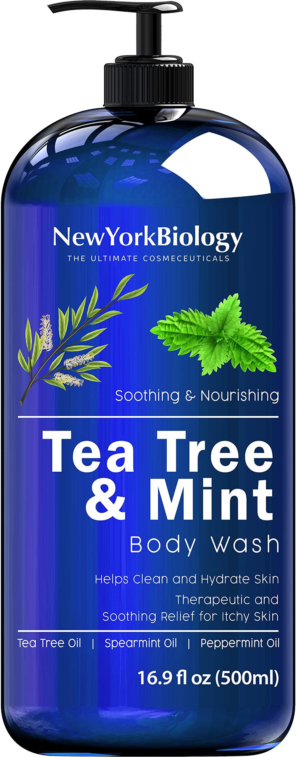 NEW YORK BIOLOGY THE ULTIMATE COSMECEUTICALS New York Biology Tea Tree Body Wash with Tea Tree Mint Body Wash for Men and Women - Helps Jock Itch & Itchy Skin, Nail Fungus, Athletes Foot, Eczema & Body Odor, Ringworms – 16 Fl Oz