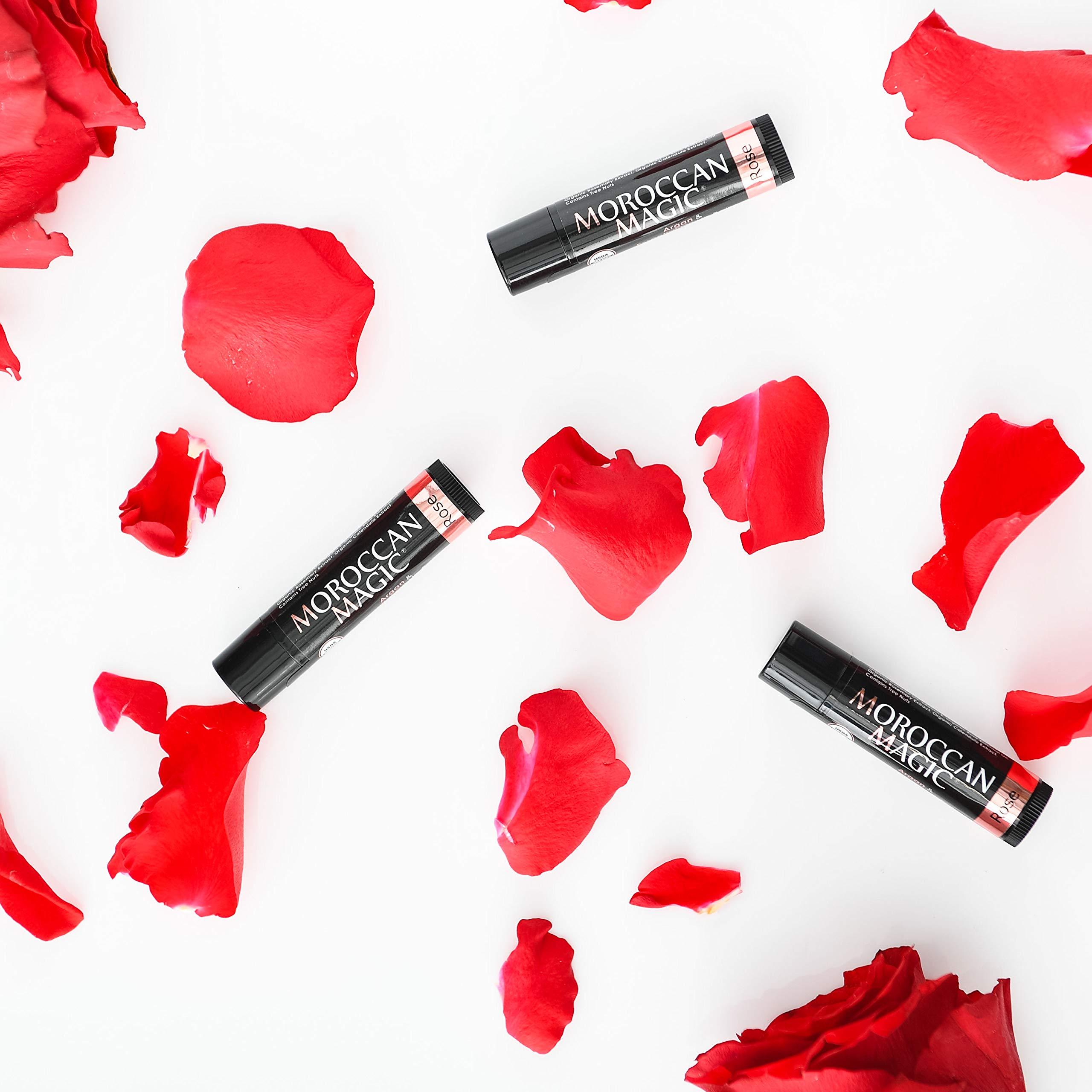 Moroccan Magic Moroccan Magic Organic Rose Lip Balm 3 Pack | Chapsticks for Dry Lips | Natural Argan & Essential Oils Lip Moisturizer + Vitamin E | Smooth, Hydrating, Non-Toxic | Organic Lip Balm Set
