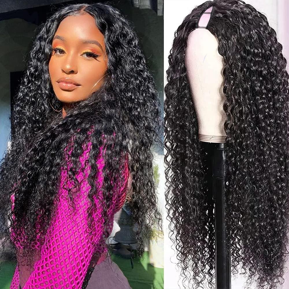 OLFORY OLFORY Curly V Part Wig Human Hair Wigs for Black Women Upgrade U Part Wig 12A Virgin Hair Curly Wig No Glue Kinky Curly Clip In Half Wig V Shape Wigs(22 inch, v-part-curly)