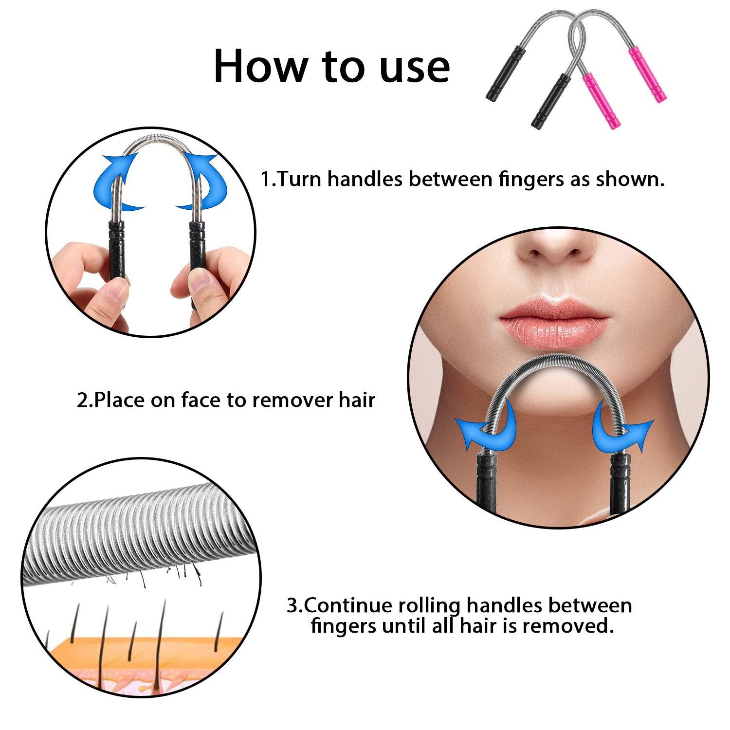Mudder Mudder 12 Pcs Facial Hair Removal Spring Set Women Eyebrow Face Epilator Coil Portable Hair Remover Spring Threading Tool Bulk for Women Chin Cheek Mustache Upper Lip Neck (Rose Red, Black)
