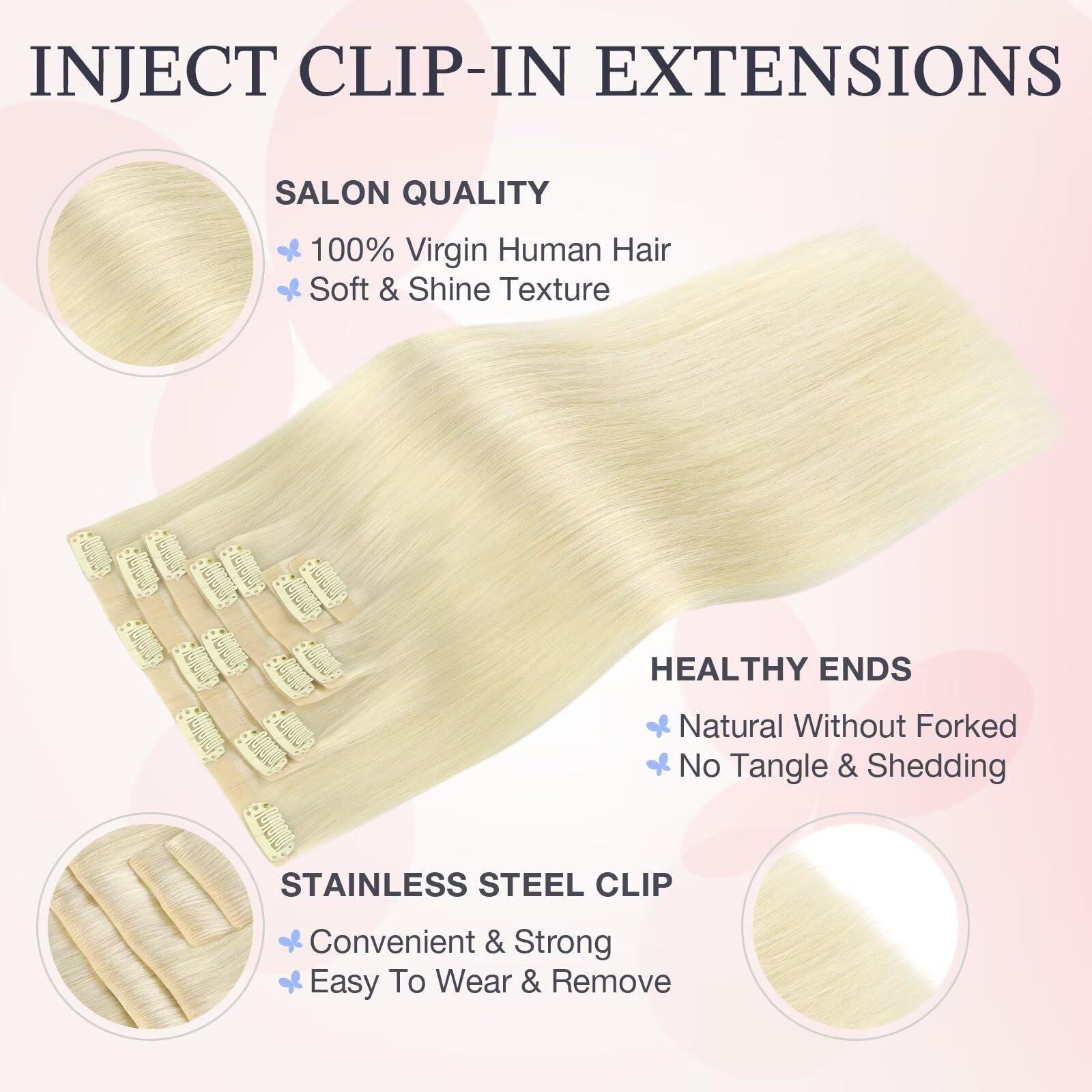 DOORES DOORES Clip in Hair Extensions Human Hair 18 inch 110g 7pcs, Platinum Blonde Virgin Human Hair Clip in Extensions, Invisi Edge Clip in, Silky Straight Human Hair Extensions for Women