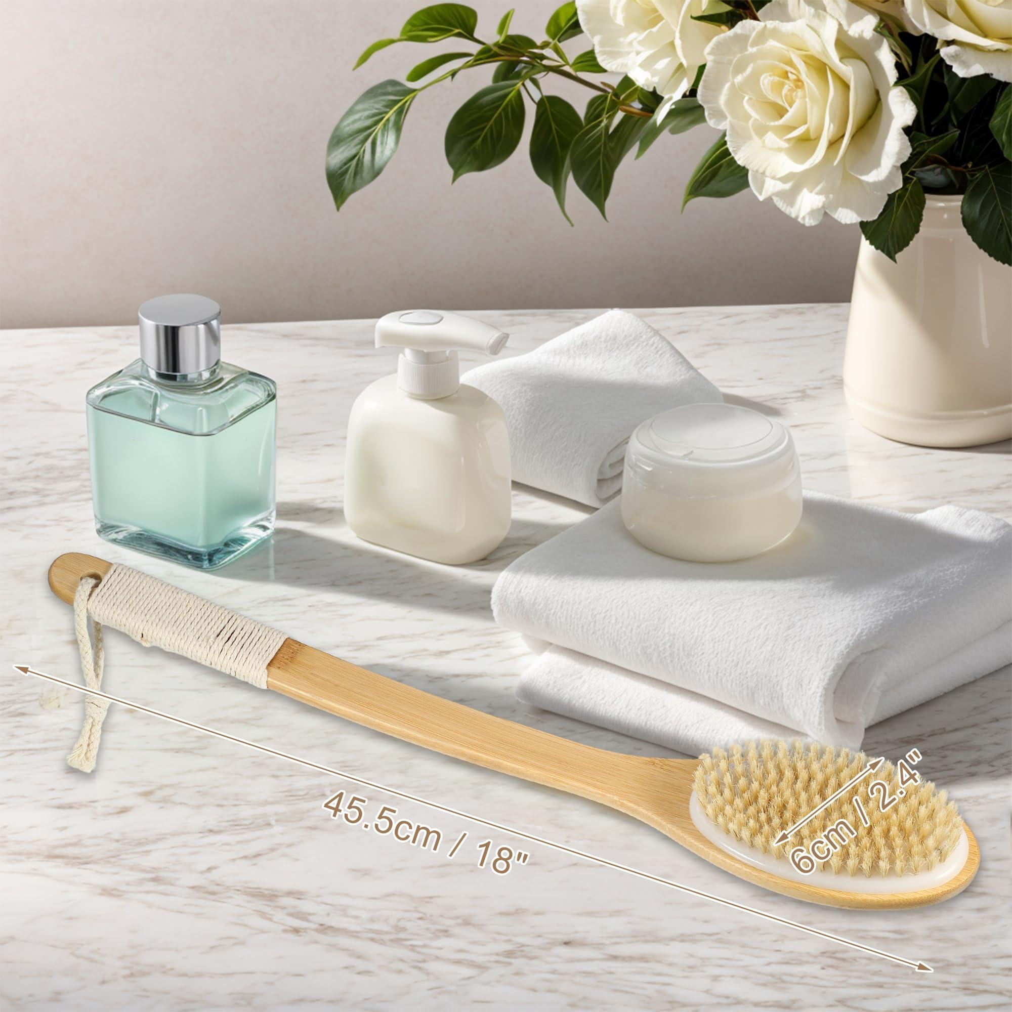 VOCOSTE VOCOSTE Boar Bristle Dry Brushing Body Brush, 18inch Bath Brush Curved Long Handle for Shower, Wooden Body Brush for Showering and Exfoliating, Body Scrubber for Men Women