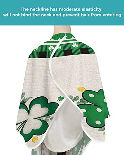 Double Love St. Patrick's Day Barber Cape - Salon Hair Cutting Cape for Women,Men,Kids,Adults,Green Shamrock Farmhouse Plaid Eucalyptus Haircut Cape with Elastic Neckline Hairdressing Stylist Cape Gown
