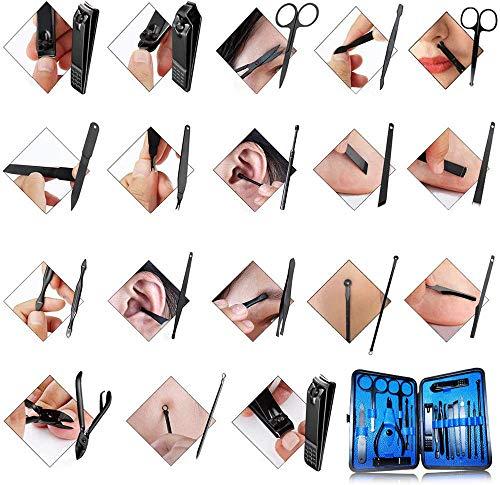 QLNE Manicure Pedicure Kit Nail Clippers Set 18 in 1 High Precision Stainless Steel Cutter File Sharp Scissors for Men & Women Fingernails & Toenails Vibrissac Scissors with Stylish Case (Blue_18in1)