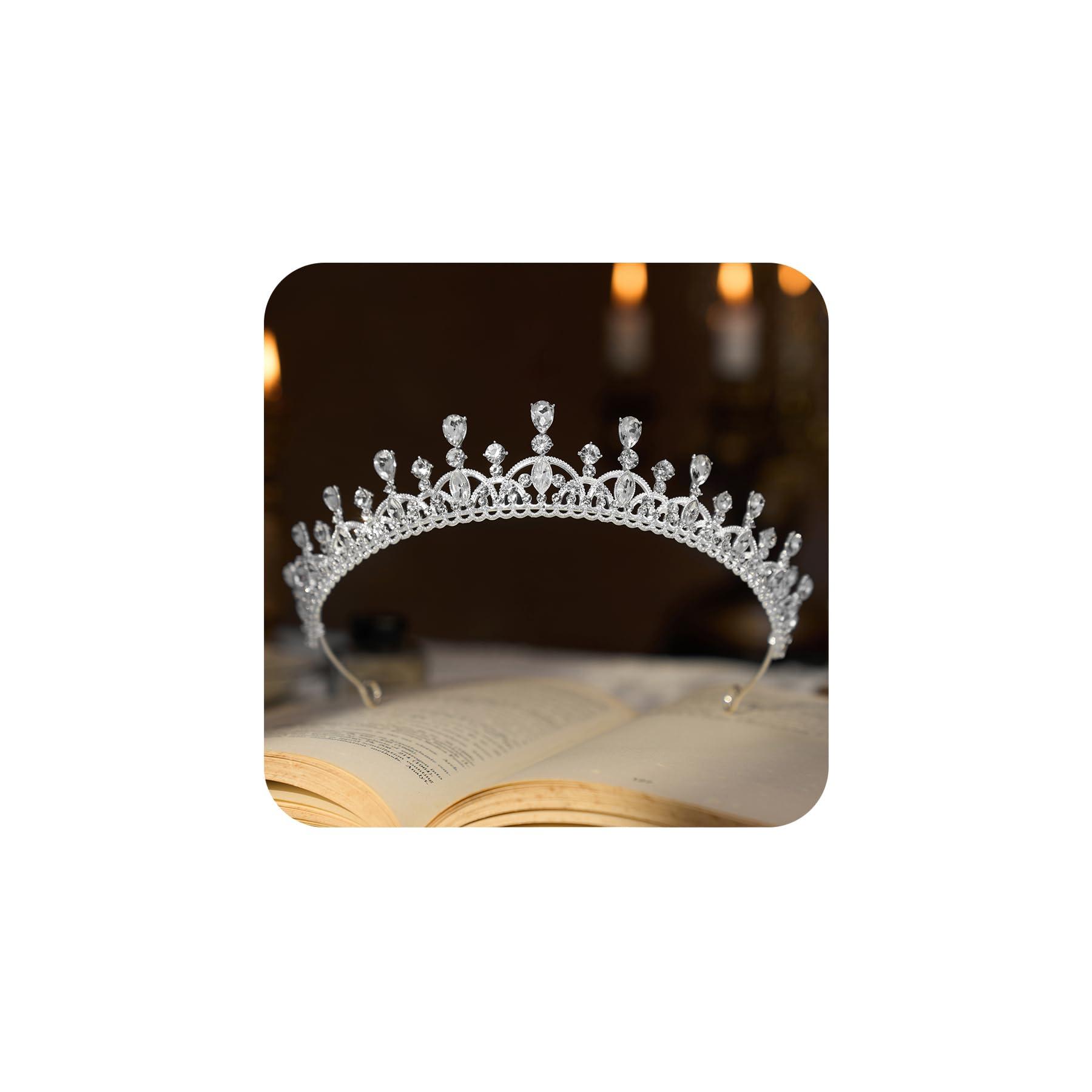 SWEETV SWEETV Princess Tiara for Women, Crystal Wedding Tiaras for Bride, Silver Crown for Birthday Quinceanera Pageant Party Prom,Costume Hair Accessories Gift, 01 Silver