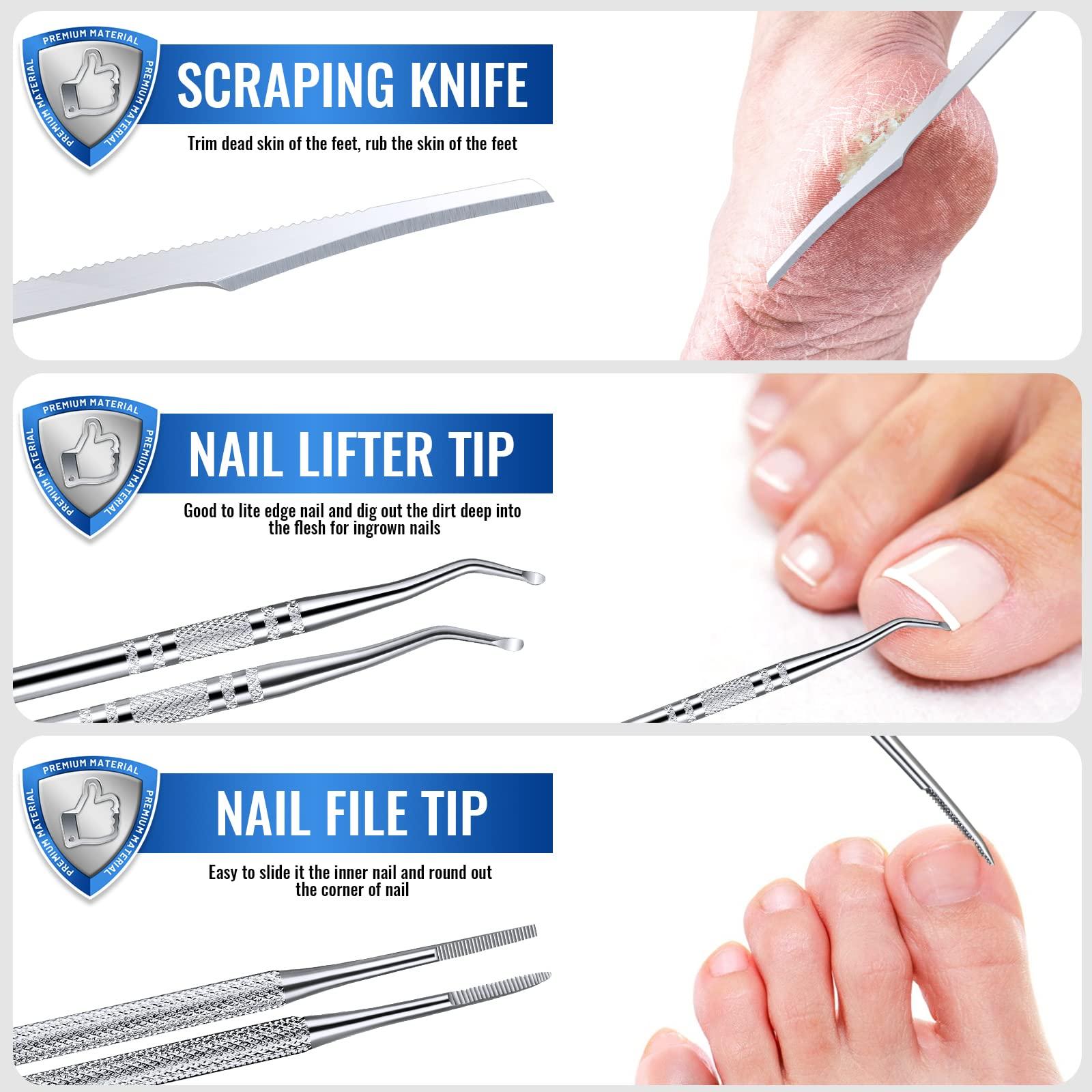 Teenitor Teenitor Ingrown Toenail Cleaner Tool, Ingrown Toenail Lifter and Toenail File, Under Nail Cleaner Tools Toenail Sidewall Cleaner Tool, Pedicure Tools For Feet