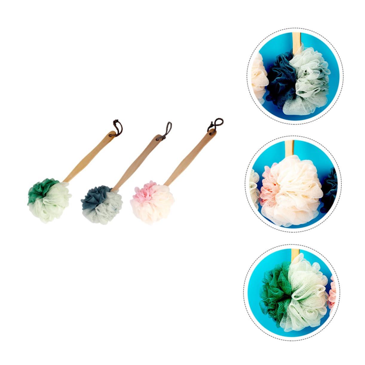 Healeved Healeved 3pcs Wooden Handle Bath Brush Body Cleaner Large Bath Puff Loofah Spong Esponjas para El Cuerpo Loofah Back Scrubber Long-Handled Shower Tool Mesh or Super Soft Cleaning Brush, 25x10cm
