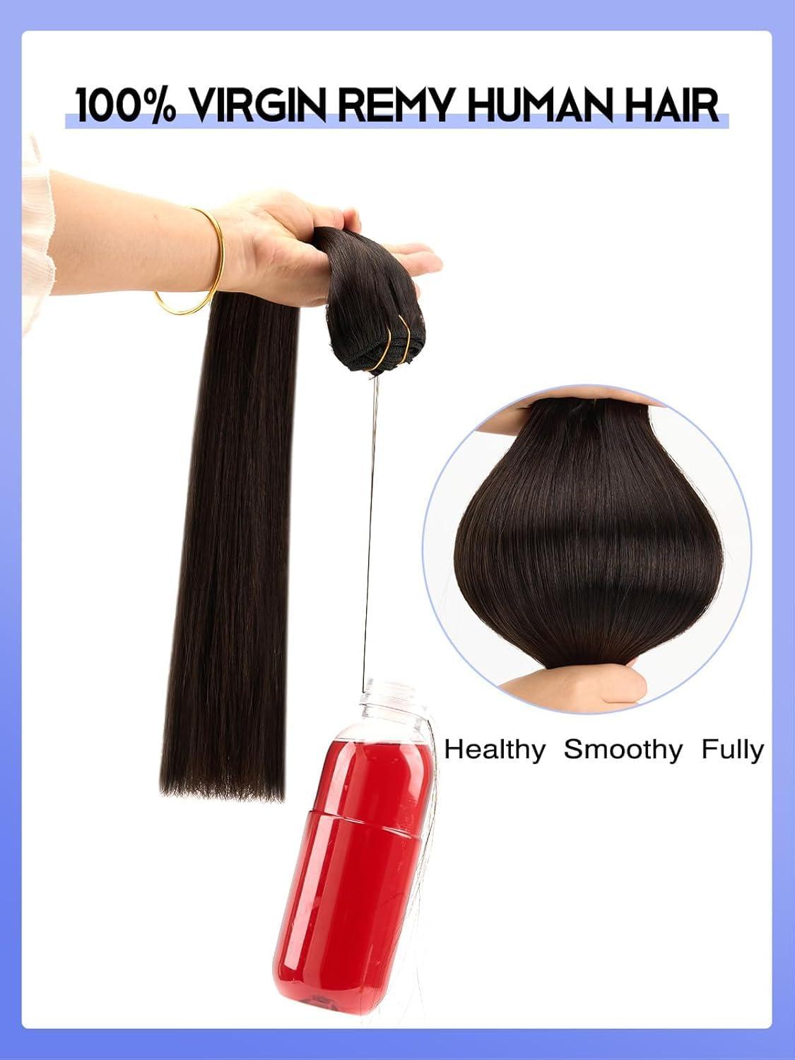 Loveline Loveline Clip In Hair Extensions 22 Inch Human Hair Clip in Real Human Hair Extension for Women Jet Black 120g 7 Pieces Per Set