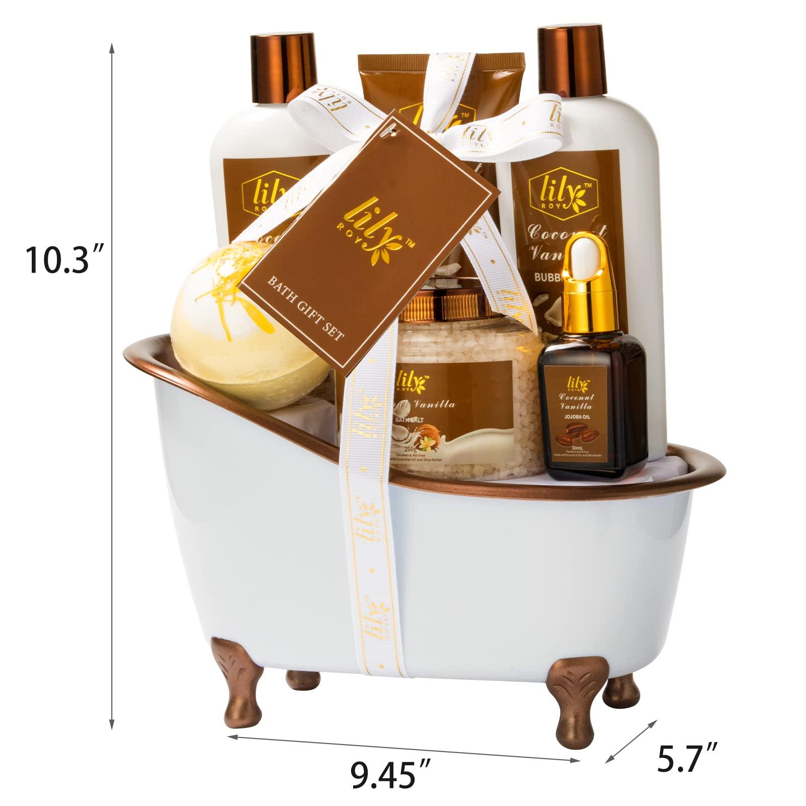LILY ROY Spa Gift Tub Set Bath and Body Gift Sets for Women Valentines Day Gifts Coconut Vanilla Mom Birthday Gifts Christmas Gift Spa Bath Gifts for Men Spa Kit Perfume Self Skin Care for Fathers Mothers Day
