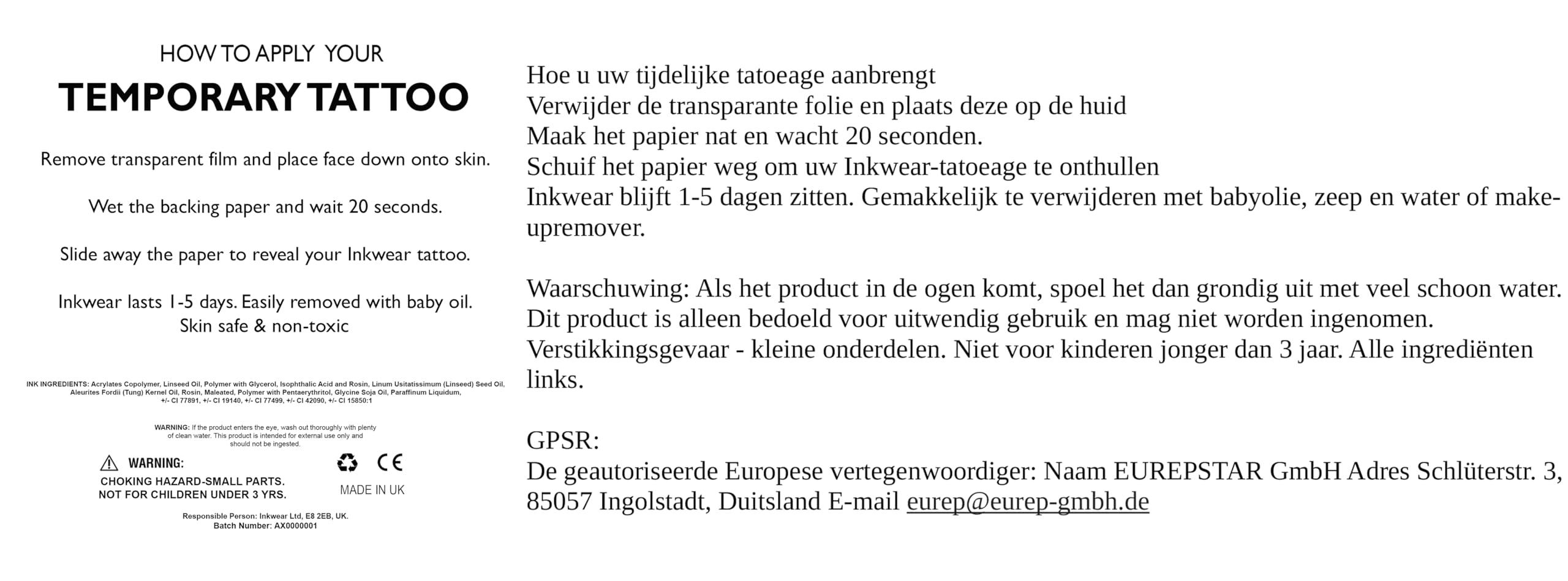 InkWear MMA Celeb Inspired Fake Tattoo Set | Life sized