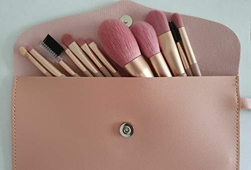Sazonova Beauty Sazonova Beauty 12 Pcs Vegan Cruelty Free Luxury Wood Handle Pink Make Up Brushes with PU Leather Bag (Pink)