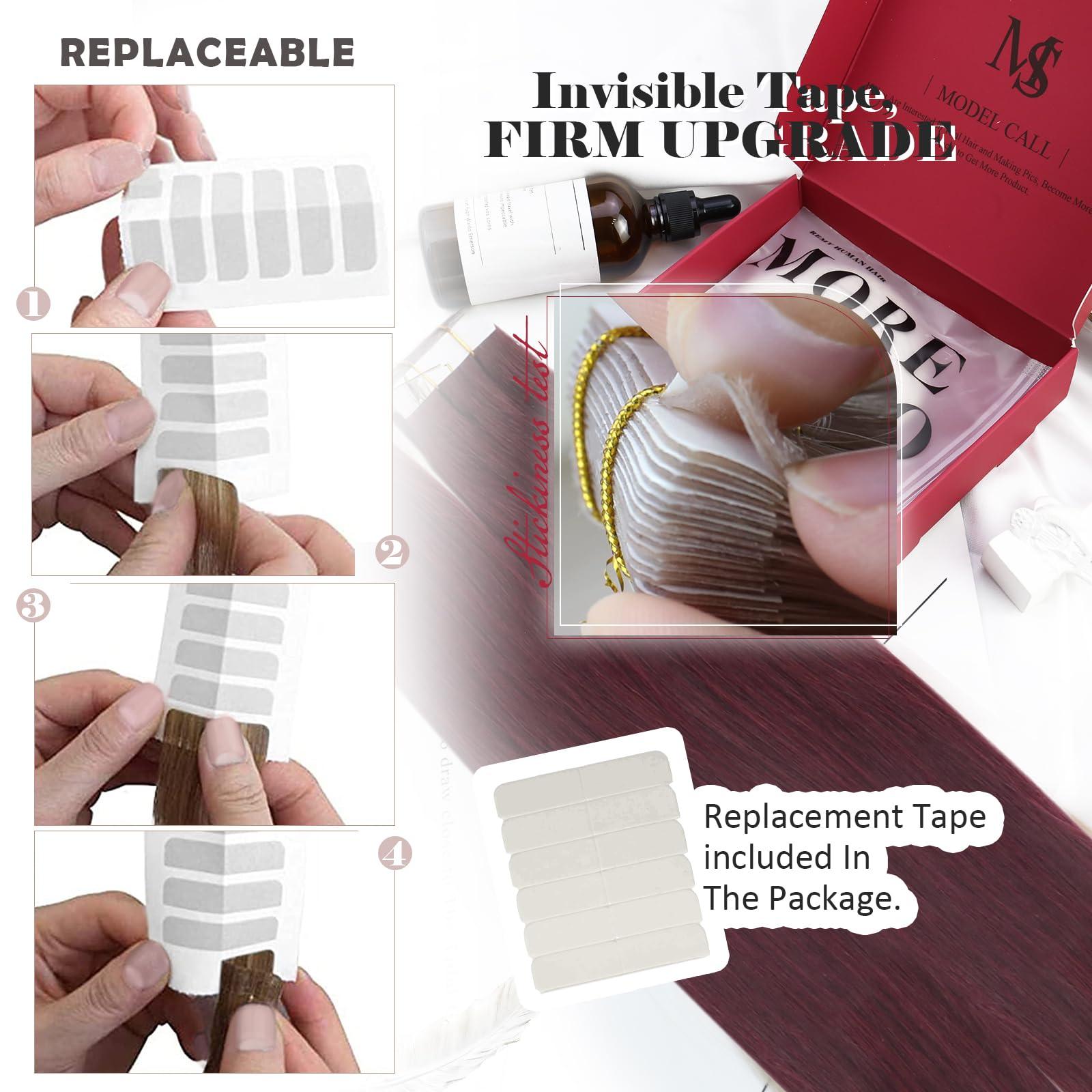 Moresoo Moresoo 40 Pcs Wine Red Tape in Hair Extensions Human Hair Invisible Tape in Extensions Burgundy Hair Extensions Real Human Hair Tape in Seamless Tape in Human Hair 18 Inch #99J 100g