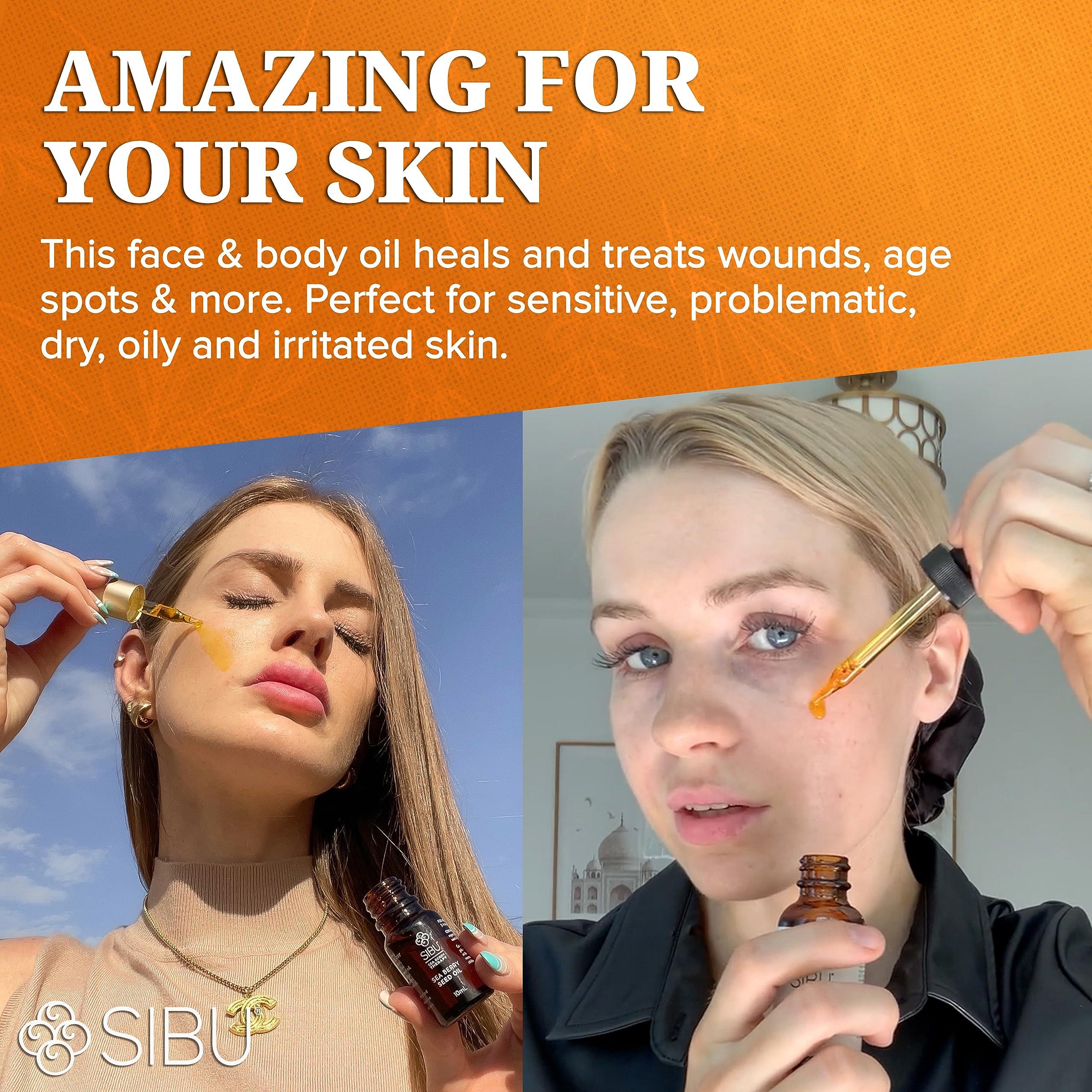 sibu sibu Premium Himalayan Sea Buckthorn Seed Oil, USDA Organic (30ml)  Amazing for Sensitive Skin, Breakouts, & Irritation