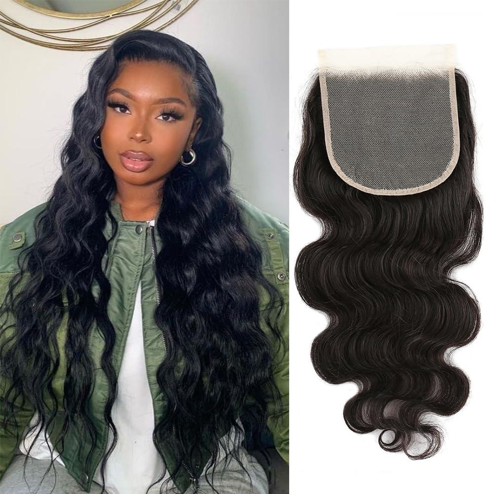 ELIHAIR ELIHAIR 5x5 Virgin Human Hair Lace Closures Weave Body Wave Free Part Soft and Silky Natural Hairline Pre Plucked With Baby Hair 100% Unprocessed Human Hair Pieces(16inch)
