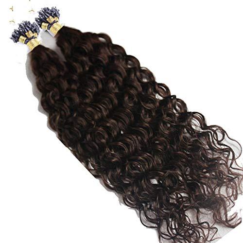 RJ HAIR RJ HAIR Deep Curly Micro Ring Hair 100% Human Hair Extensions Micro Bead Links Machine Made Brazilian Hair Extensions 100 Strand Brown Natural Color (24inch 100strand, Color 2#)