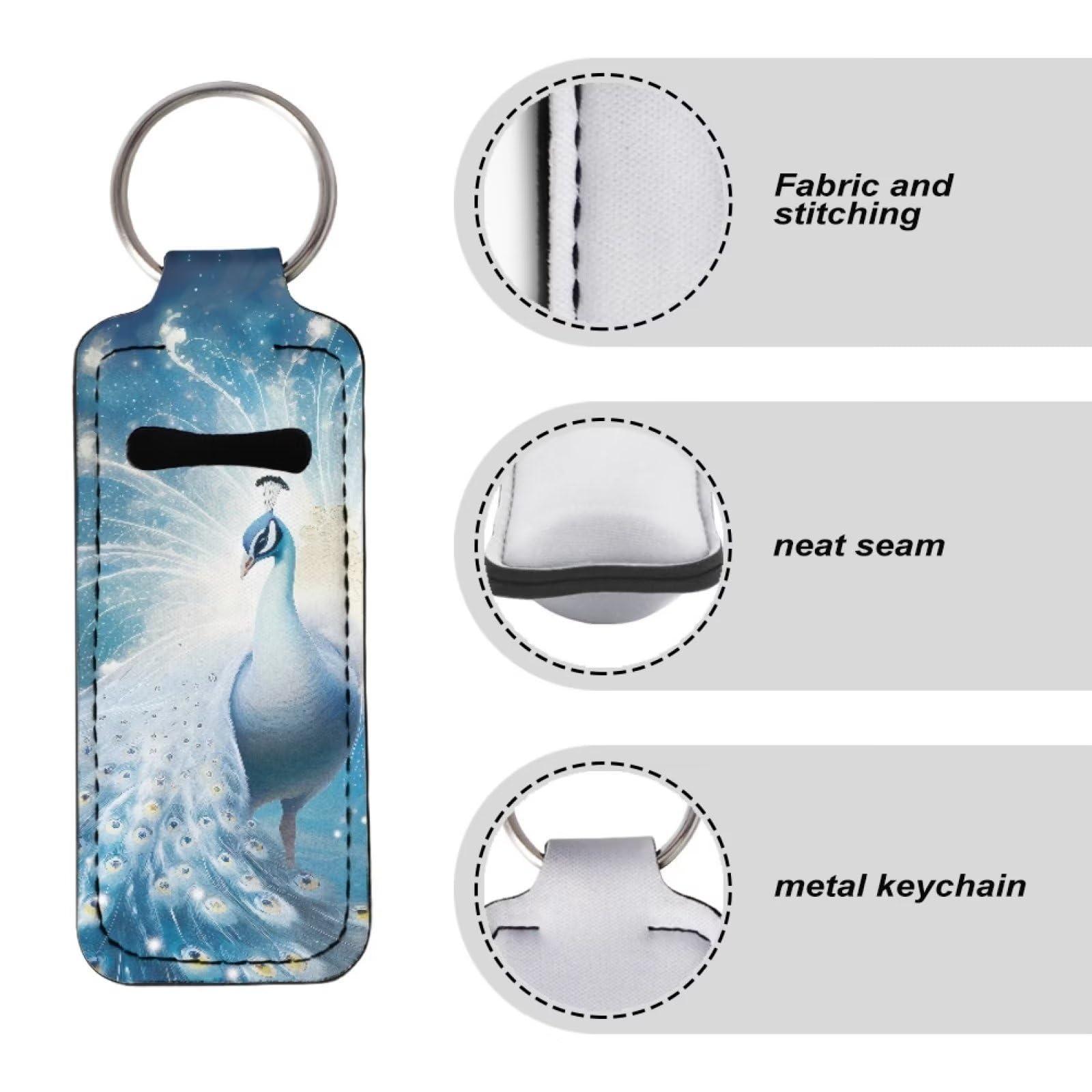 Advocator Advocator Chapstick Holder Keychain with Metal Clip Women Girls Lip Balm Holder Chapstick Keychain Holder for Travel, Peacock White Cute Animal Pattern