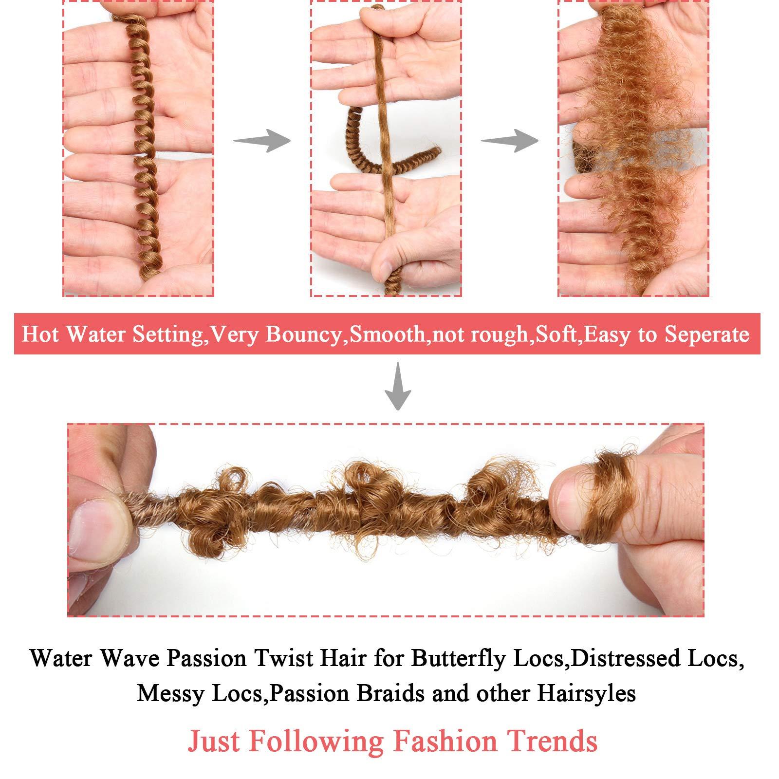 Leeven Leeven 7 Packs 24 Inch Copper Red Passion Twist Hair for Butterfly Locs Long Bohemian 350# Water Wave Passion Twists Crochet Braiding Hair 18 Strands/Pack Hot Water Setting Synthetic Braids Hair