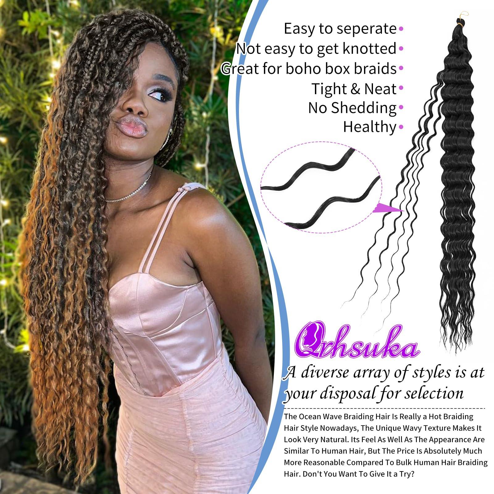 QRHSUKA QRHSUKA Ocean Wave Crochet Hair 30 Inch 7 Packs Deep Wave Braiding Hair Curly Crochet Hair for Black Women Bohemian Twist Crochet Braid (30 Inch (Pack of 7), T1B/30)