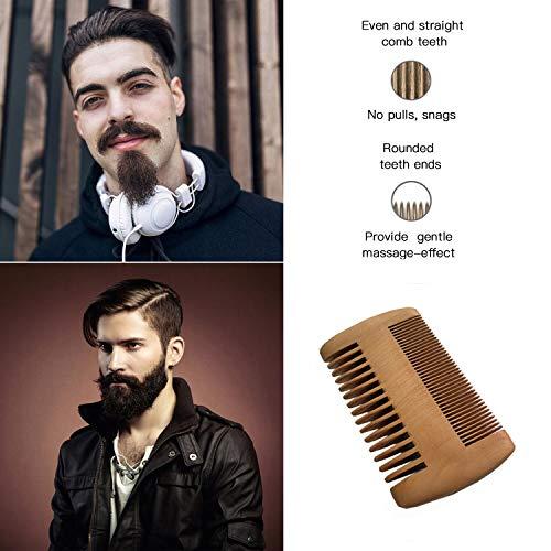 askilt Beard Comb & Beard Brush Set Natural Boar Bristle Brush and Dual Action Pear Wood Comb to Spread Balm or Oil for Growth - Softness Exfoliates Skin Helps Softening and Conditioning