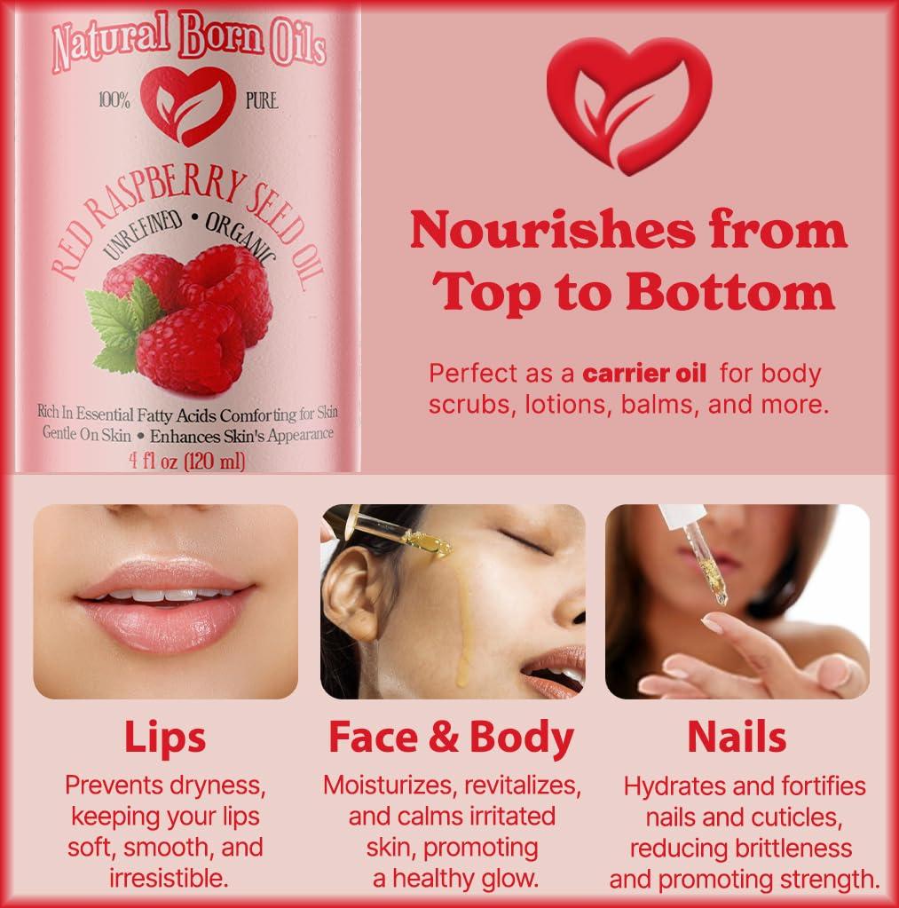 Natural Born Oils Natural Born Oils Raspberry Seed Oil, 1 Gallon, Organic, Cold-Pressed, Nutrient-Rich, Excellent for Radiant Skin, Lustrous Hair