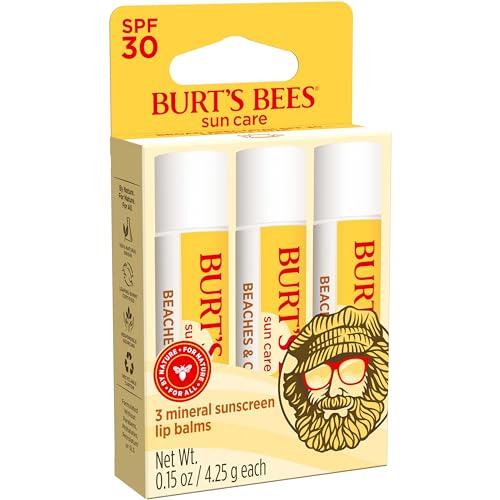Burt's Bees Burts Bees SPF 30 Lip Balm, Beaches and Cream, Water-Resistant Sun Care, Nano-Free Zinc Oxide Formula, Natural Origin Conditioning Lip Treatment, 3 Tubes, 0.15 oz.