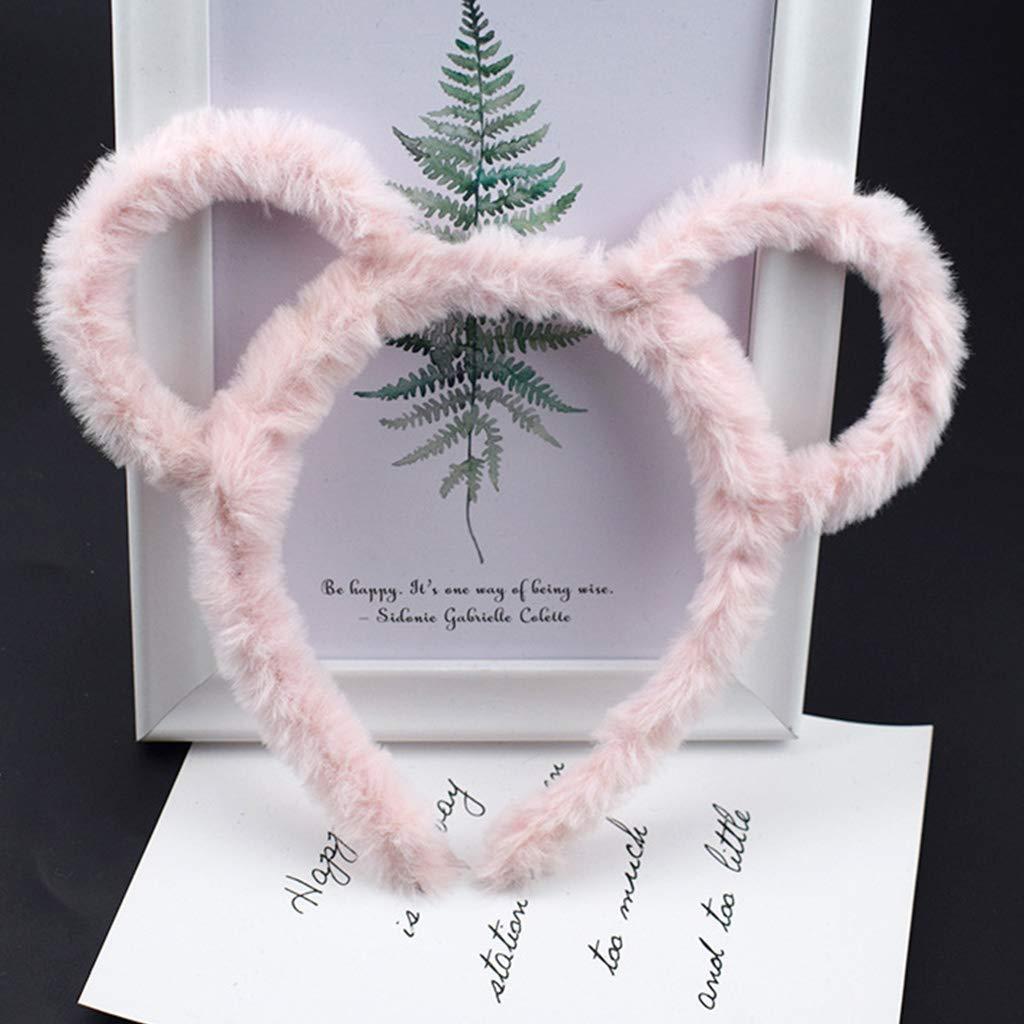 caralin caralin Women Winter Thick Plush Headband Round Bear Ears Makeup Hair Hoop Bandana Purple