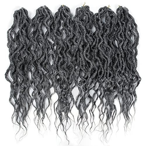 BEkjdiof Goddess Faux Locs Crochet Hair 24Inch 6Packs Pre-looped Goddess Locs Crochet Hair,Curly Locs Crochet Hair Soft Dreadlocks Faux Crochet Locs Synthetic Crochet Braids for Black Women(24'', Grey)
