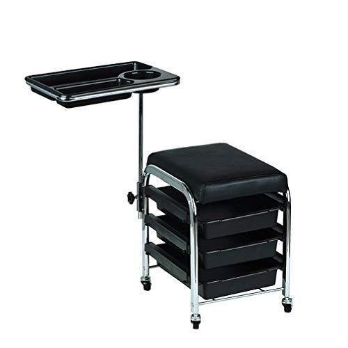 JJPSQ HORV Mobile Salon Hairdresser Barber Beauty Storage Trolley Manicure Nail Hair Tool Cart Chair Pedicure Stool Table (Black,White)